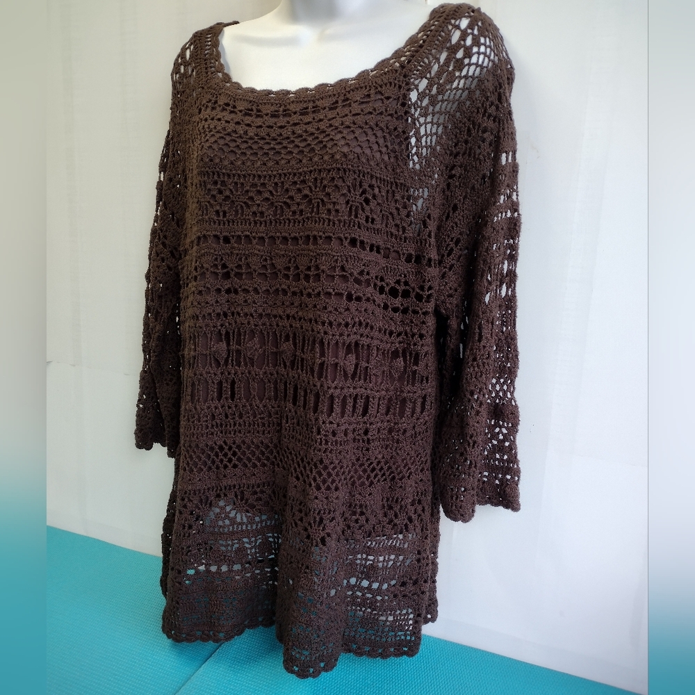 NWT NICOLE STUDIO Pullover 3/4 Sleeve Lined Top Lace Crochet - 14W